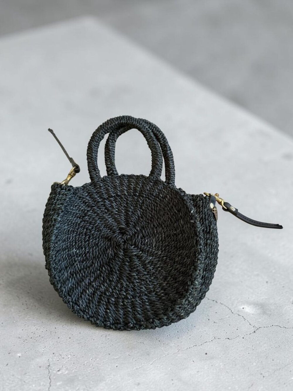 CLARE V Black Woven Circle Raffia Bag Womens